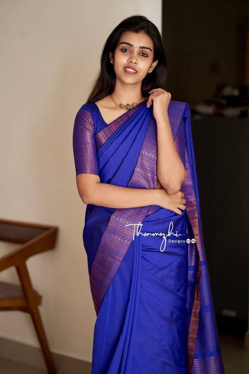 Stunning Ethnic Wear Lichi Silk Saree with Premium Zari Blue