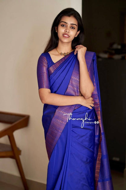 Stunning Ethnic Wear Lichi Silk Saree with Premium Zari Blue