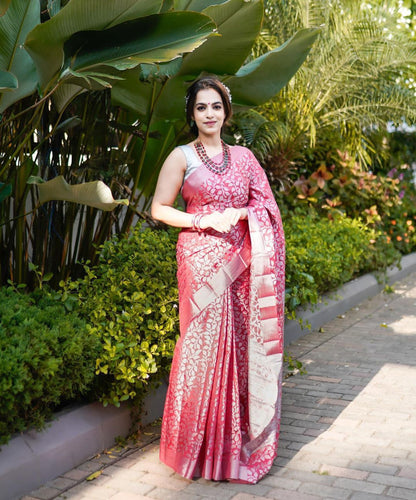 New Trend Lichi Silk Saree with Intricate Zari Weaving pink