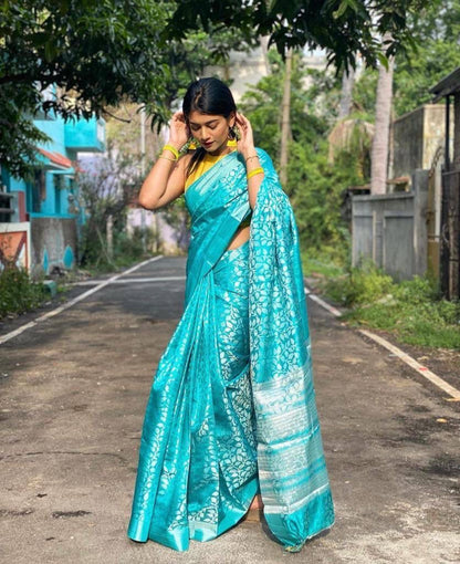New Trend Lichi Silk Saree with Intricate Zari Weaving Blue
