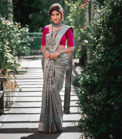 Beautifully Crafted Lichi Silk Saree with Zari Border