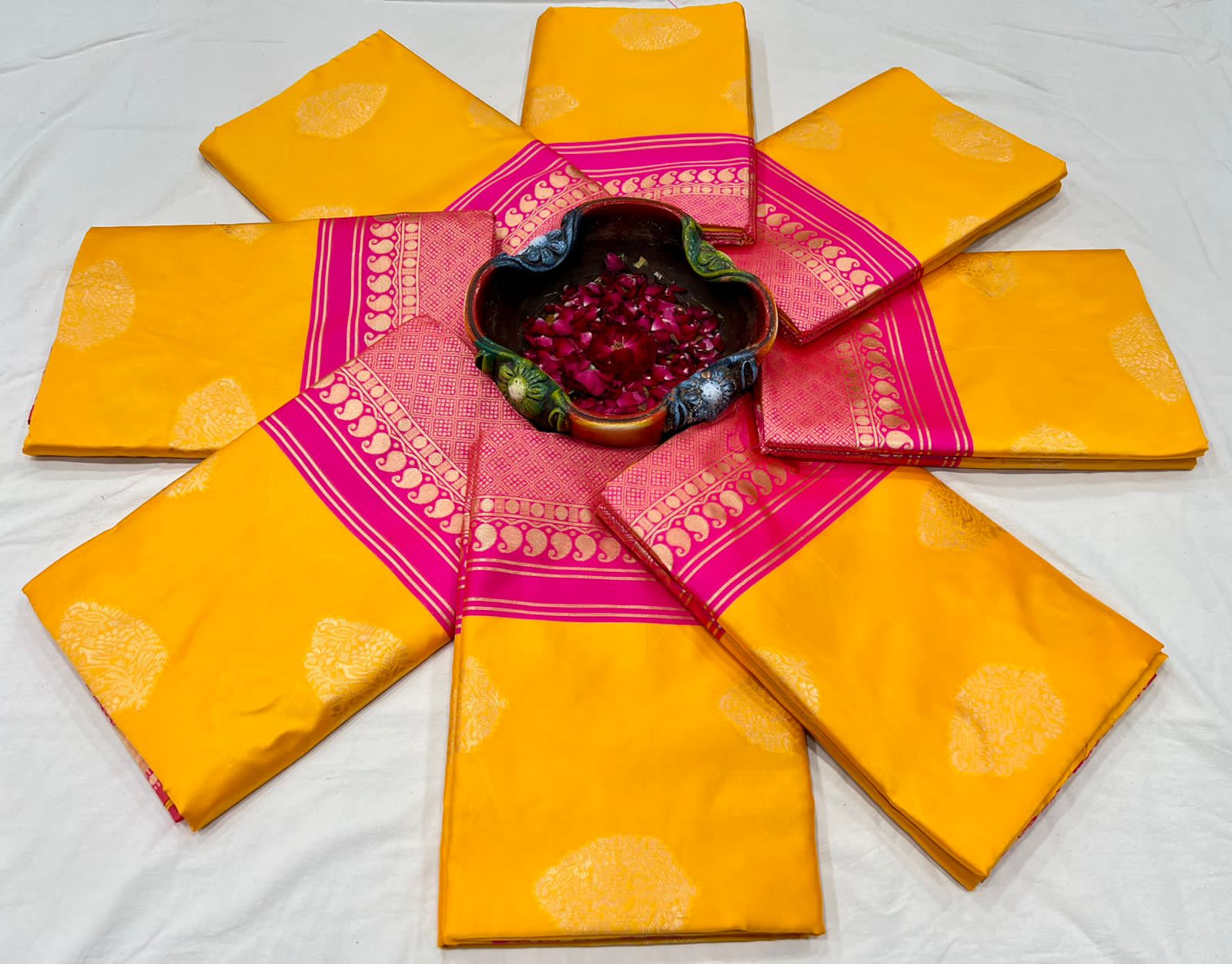 Stunning Yellow Lichi Silk Saree with Golden Zari Work