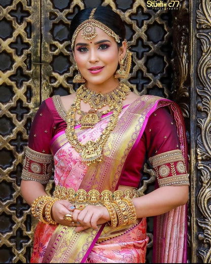 Radiate Pink Soft Lichi Silk Saree With Classic Blouse Piece