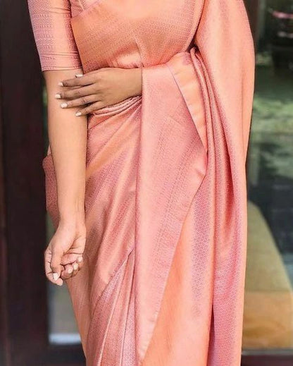 Elegant Pink Lichi Silk Saree with Blouse Peace