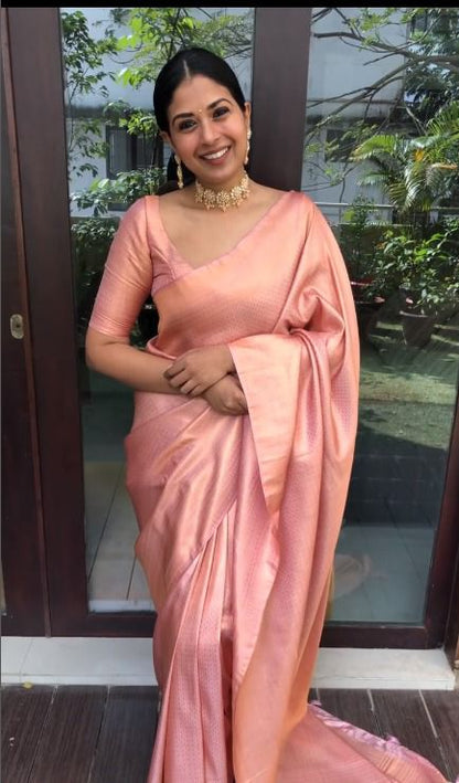 Elegant Pink Lichi Silk Saree with Blouse Peace
