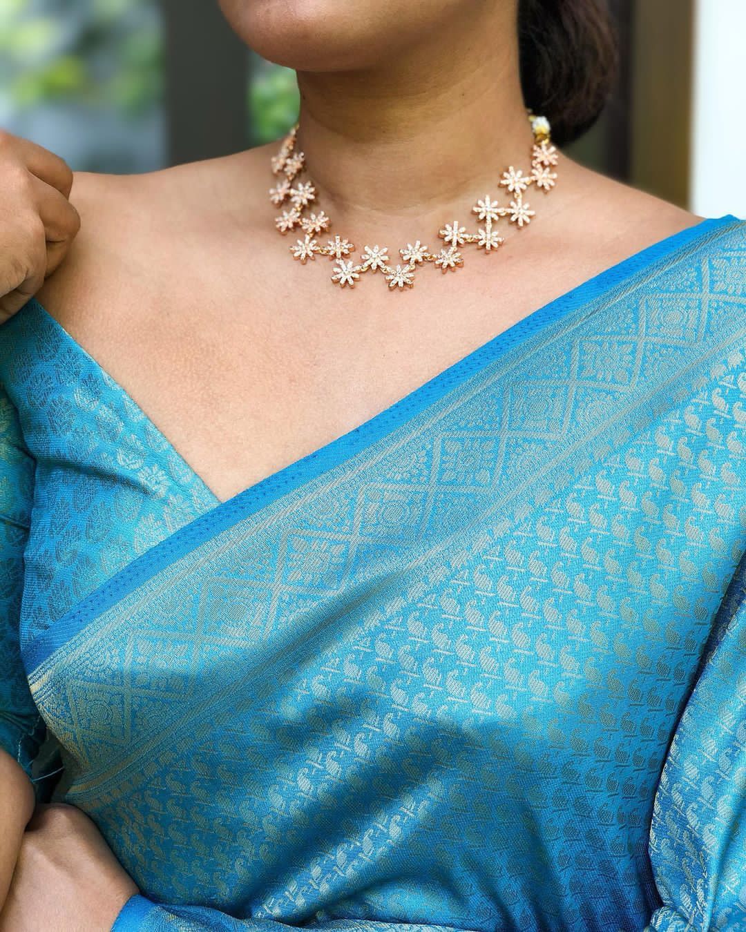 Classic Sky Blue Lichi Silk Saree with Blouse Peace