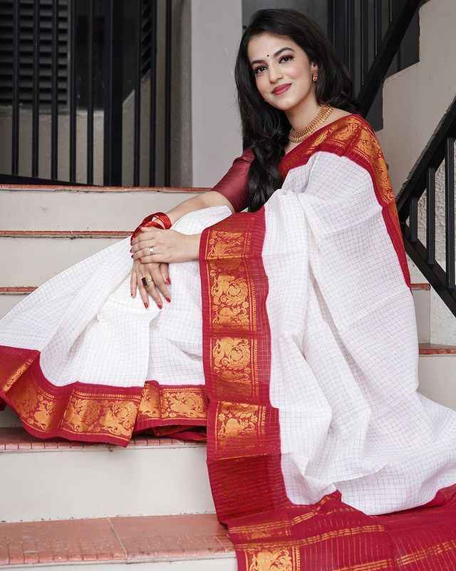 Handcrafted Lichi Silk Saree with Golden Zari Work