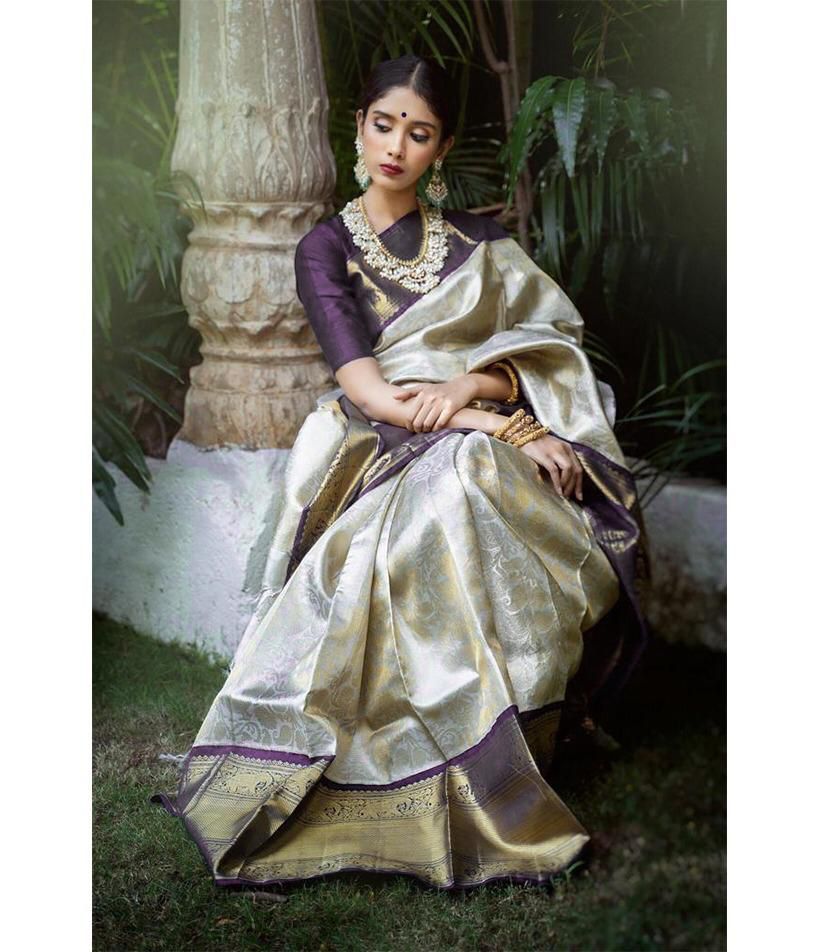Party Wear Soft Lichi Silk Saree with Zari Pallu