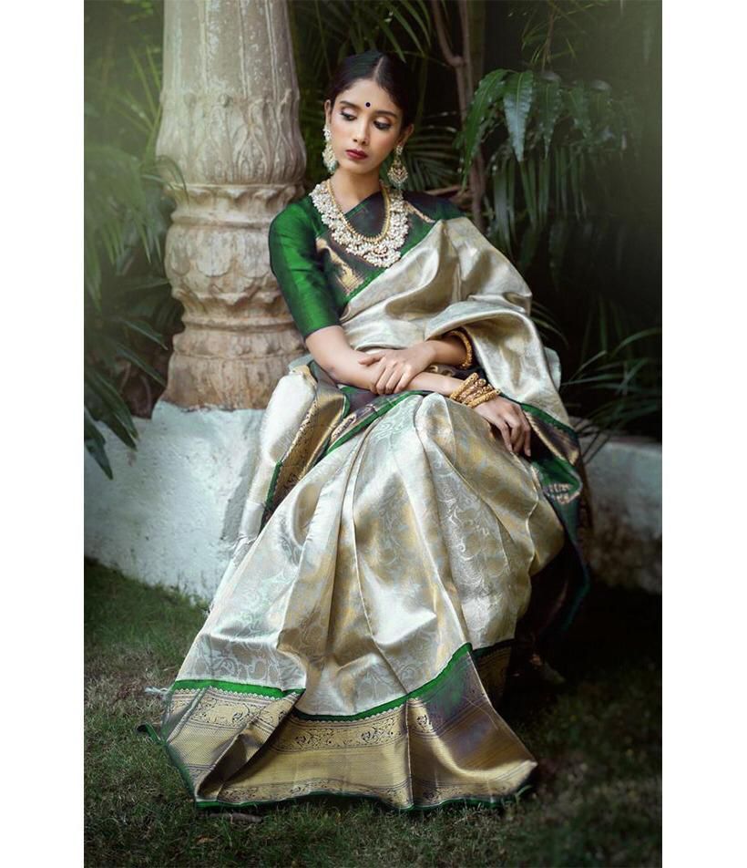Party Wear Soft Lichi Silk Saree with Zari Pallu