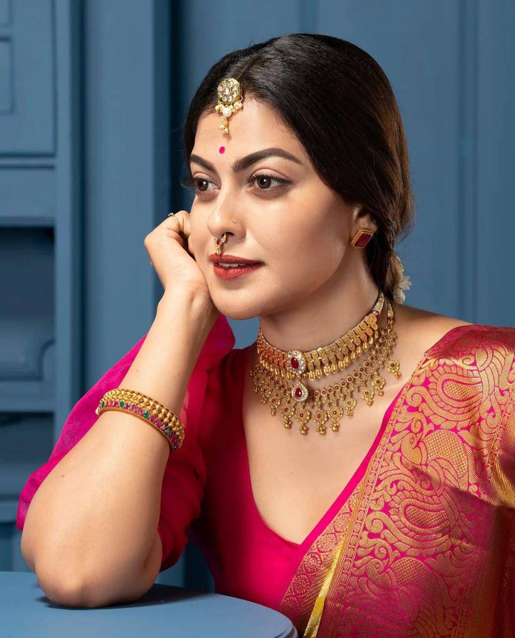 Charming Yellow with Pink Lichi Silk Saree with Blouse Peace