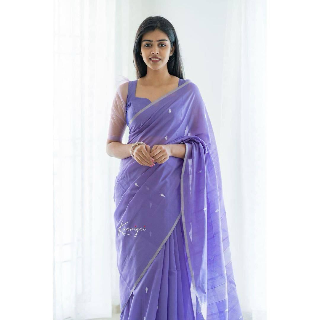 Alluring Purple Soft Cotton Silk Saree with Blouse Peace