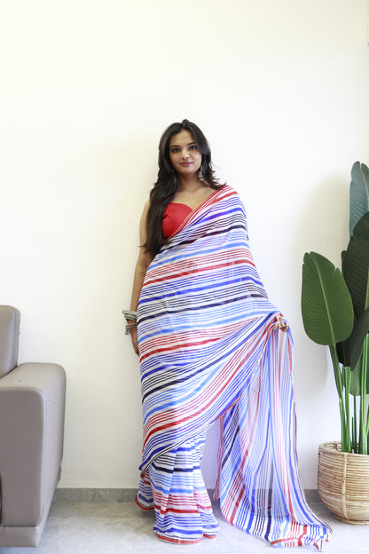 Trendy 1 Minute Ready to Wear Multi color Georgette Saree for Modern Women