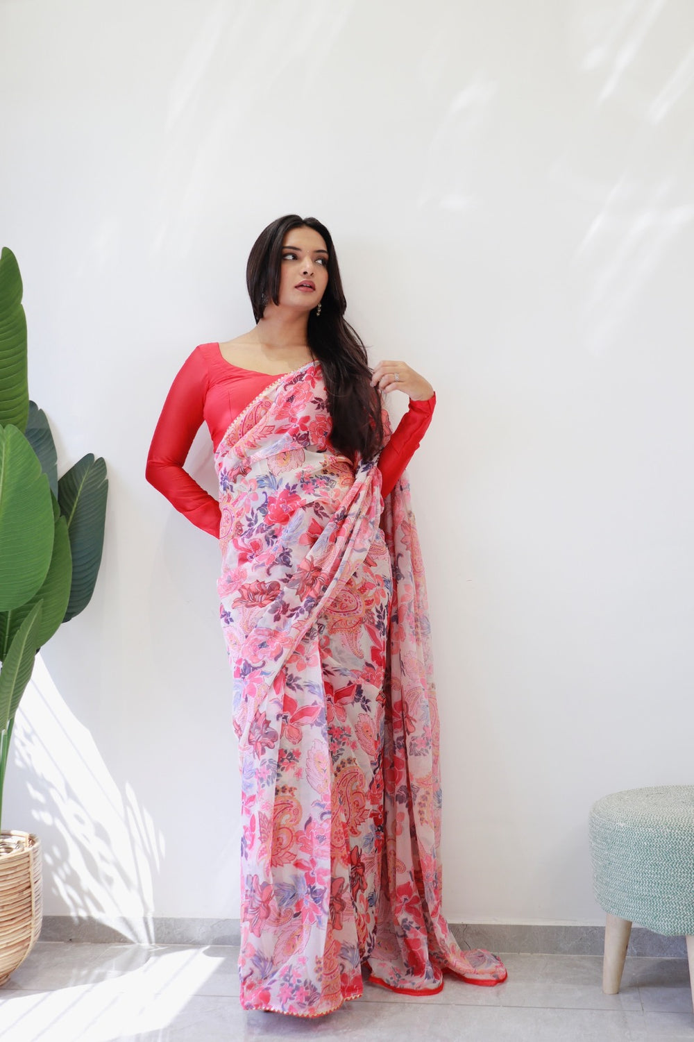 Premium 1 Minute Ready to Wear Peach Georgette Saree