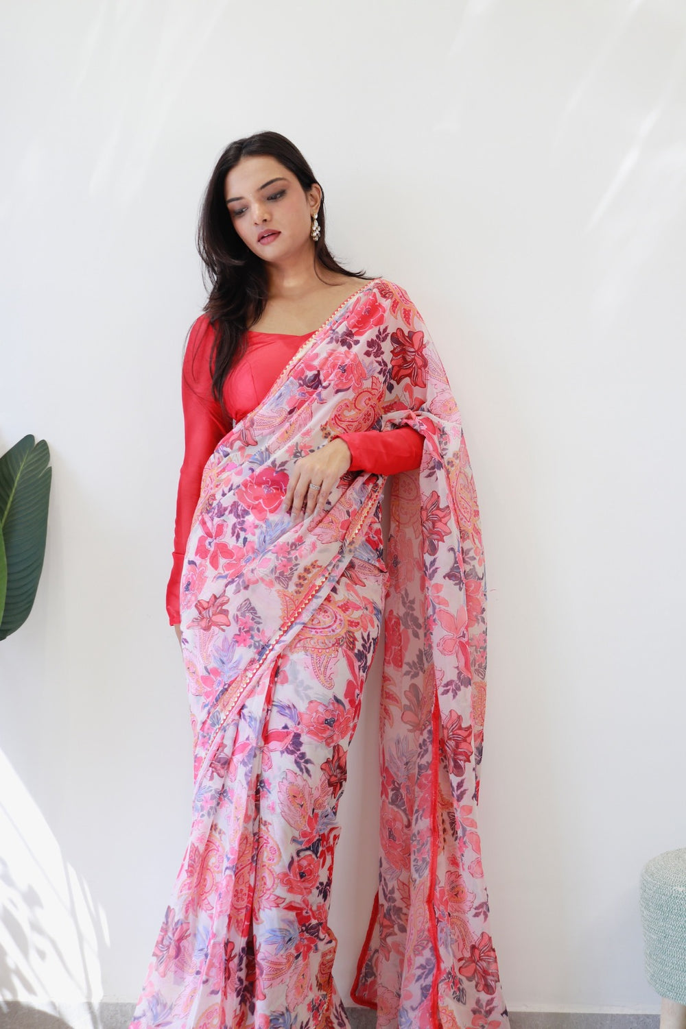 Premium 1 Minute Ready to Wear Peach Georgette Saree
