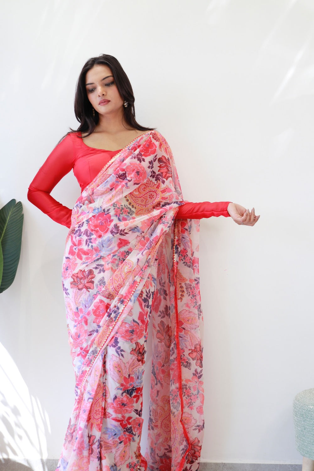 Premium 1 Minute Ready to Wear Peach Georgette Saree