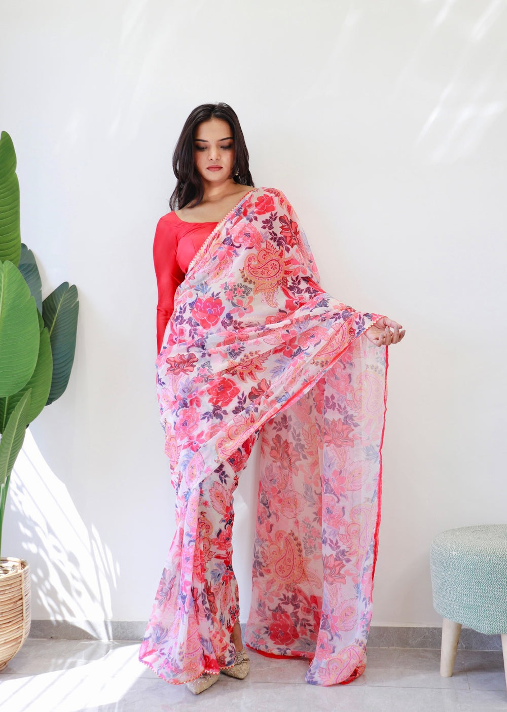 Premium 1 Minute Ready to Wear Peach Georgette Saree