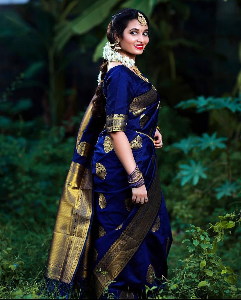 Bridal Collection Lichi Silk Saree with Fancy Zari Work -Blue