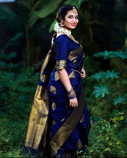 Bridal Collection Lichi Silk Saree with Fancy Zari Work -Blue