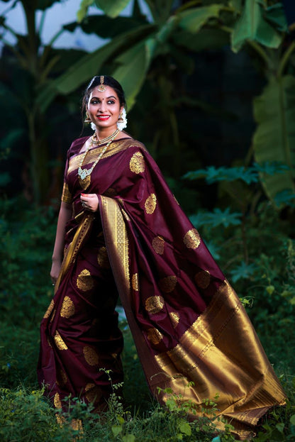 Bridal Collection Lichi Silk Saree with Fancy Zari Work -Wine