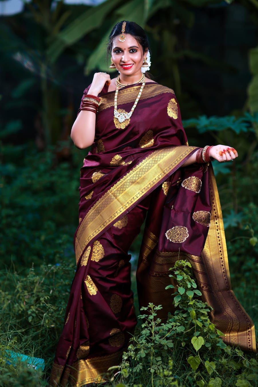 Bridal Collection Lichi Silk Saree with Fancy Zari Work -Wine