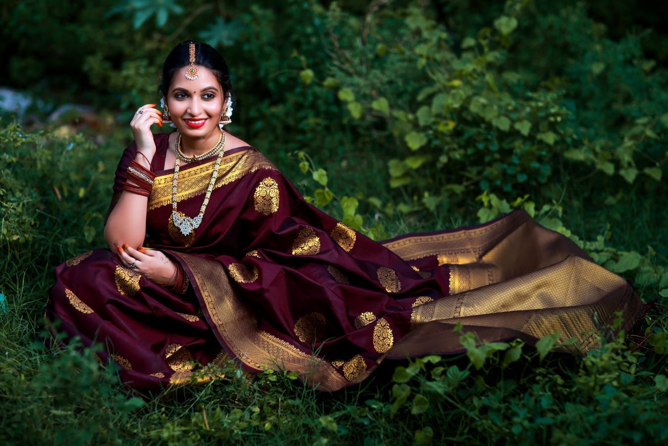 Bridal Collection Lichi Silk Saree with Fancy Zari Work -Wine