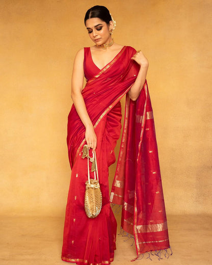 Imaginative Red Cotton Silk Saree With Aplomb Blouse Piece