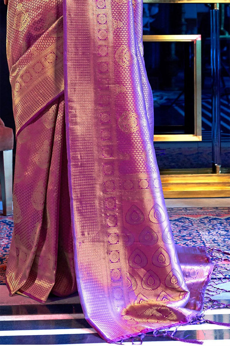 Demesne Purple Kanjivaram Silk Saree With Beautiful Blouse Piece