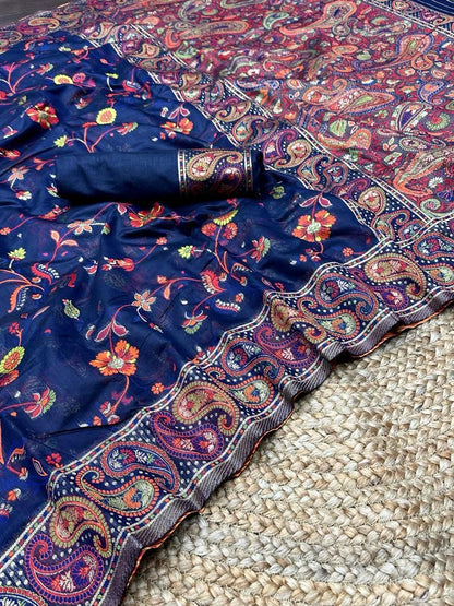 Festive Wear Banarasi Saree in Pure Soft Silk Dark BlueWhit