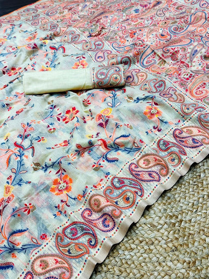 Festive Wear Banarasi Saree in Pure Soft Silk Cream White