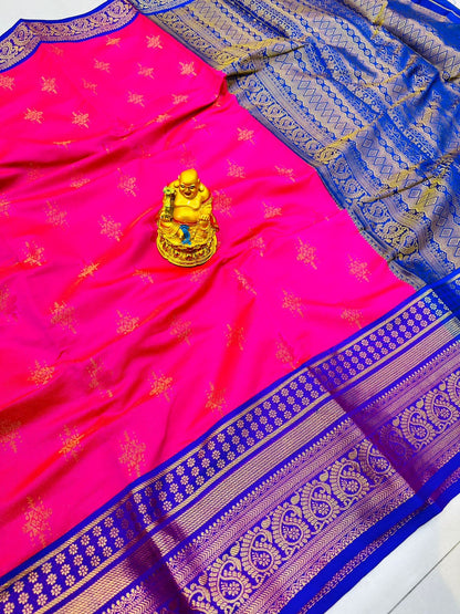 Elegant Dark Pink Kanjivaram Silk With Demure Blouse Piece