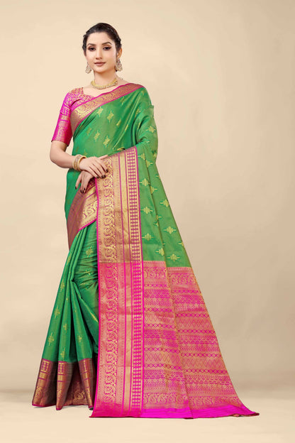 Flattering Green Kanjivaram Silk With Demure Blouse Piece