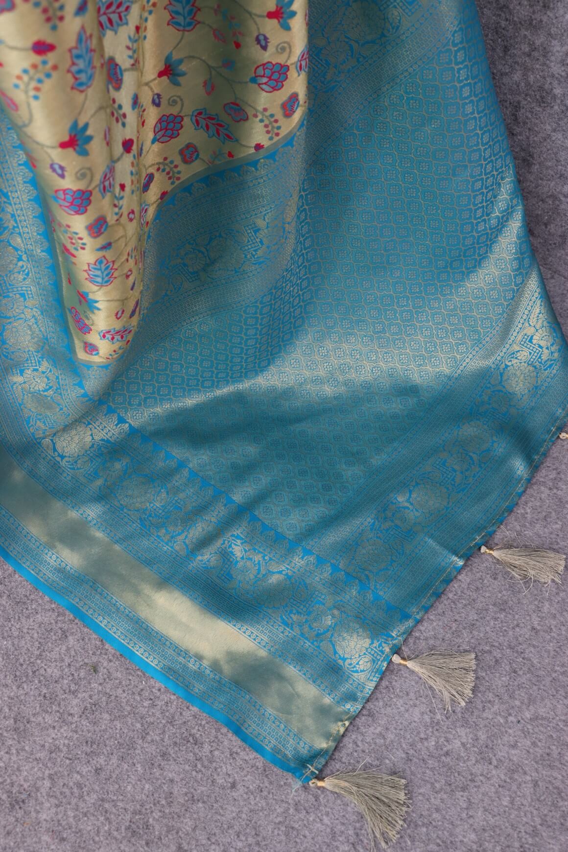 Impressive Beige Kanjivaram Silk Saree With Lovely Blouse Piece