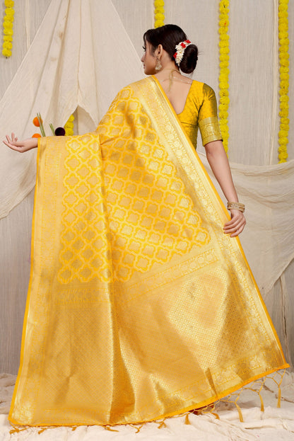 Incredible Yellow Kanjivaram Silk With Demure Blouse Piece