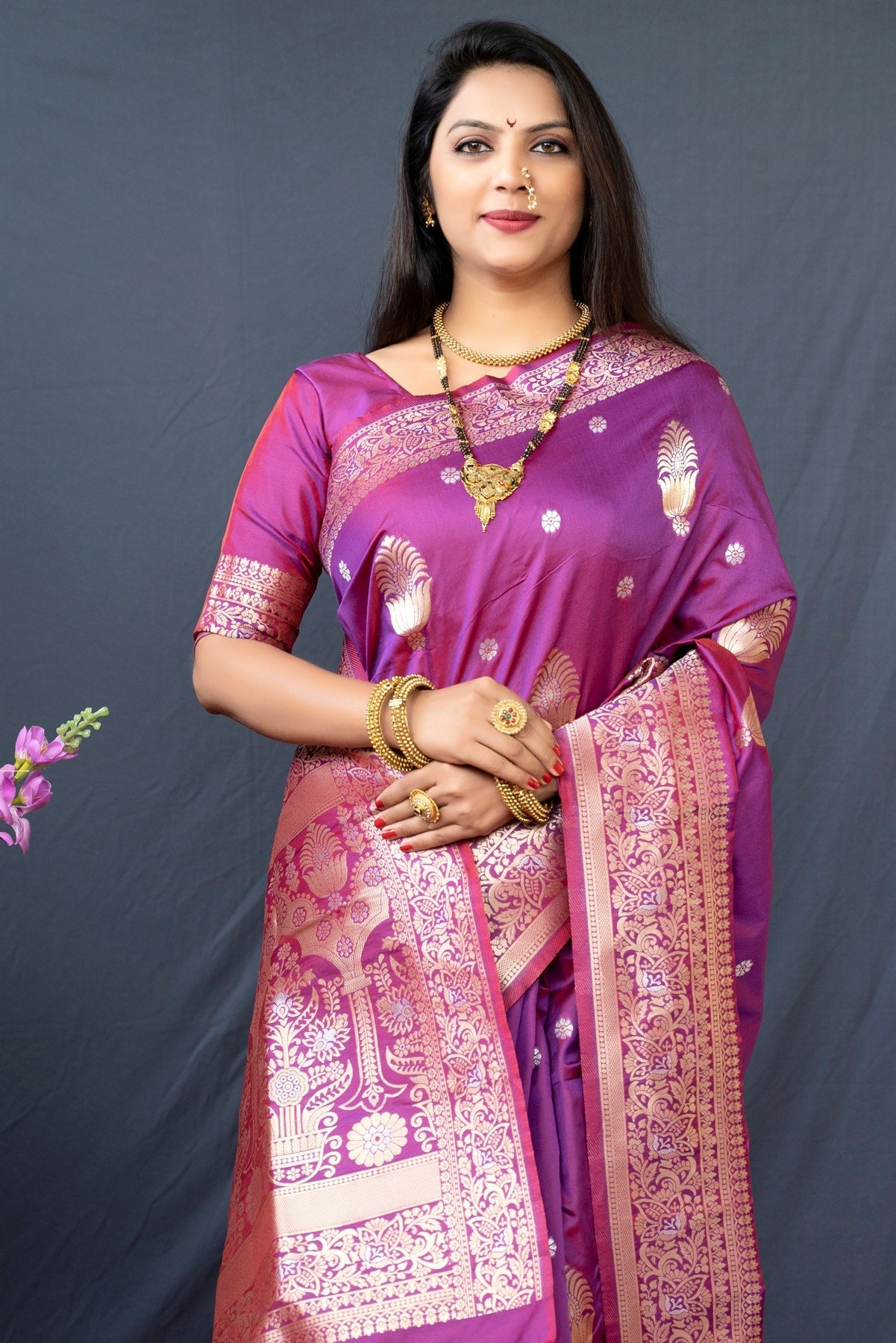 Panoply Purple Kanjivaram Silk With Demure Blouse Piece