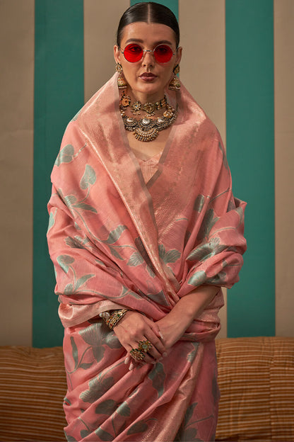 Resplendent Peach Cotton Silk Saree With Posh Blouse Piece