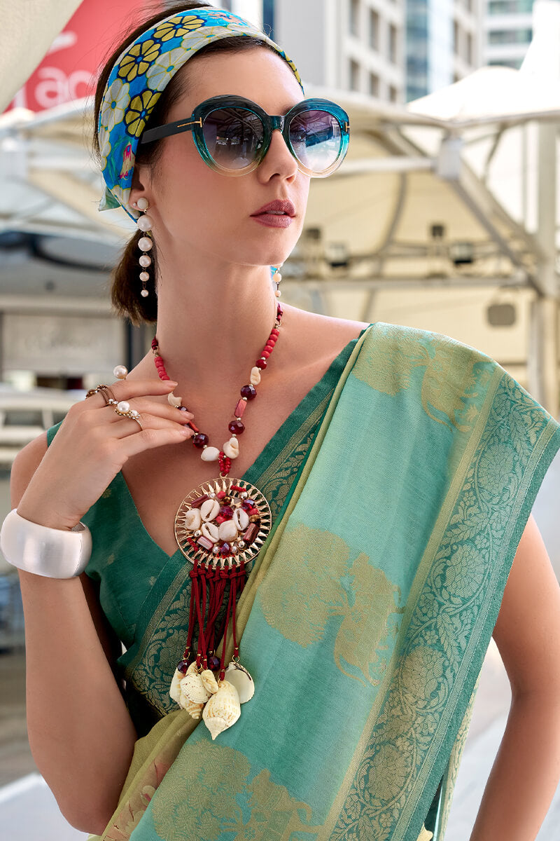 Phenomenal Sea Green Digital Printed Soft Silk Saree With Smart Blouse Piece