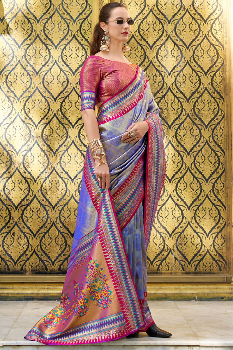Quixotic Blue Paithani Silk Saree With Lustrous Blouse Piece