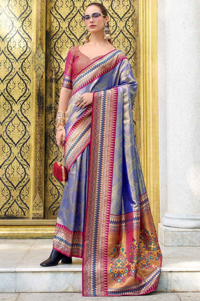 Quixotic Blue Paithani Silk Saree With Lustrous Blouse Piece