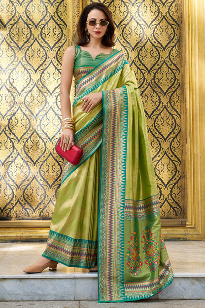 Felicitous Mehndi Paithani Silk Saree With Devastating Blouse Piece