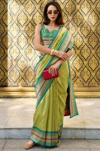 Felicitous Mehndi Paithani Silk Saree With Devastating Blouse Piece