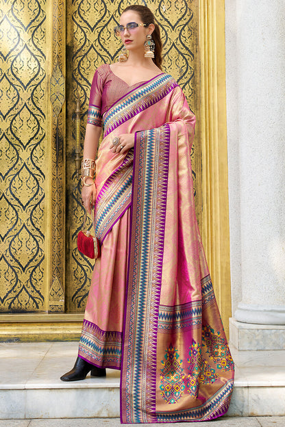 Forbearance Pink Paithani Silk Saree With Excellent Blouse Piece