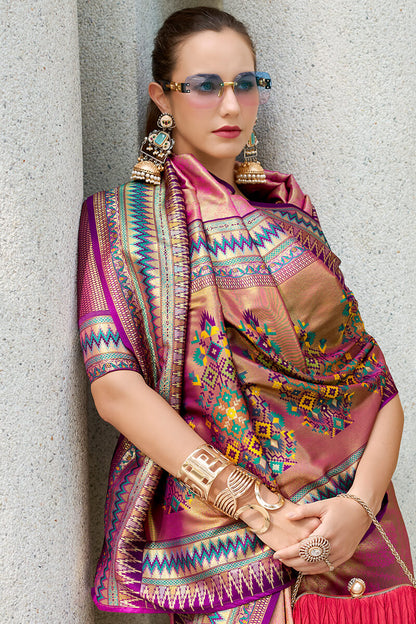 Forbearance Pink Paithani Silk Saree With Excellent Blouse Piece