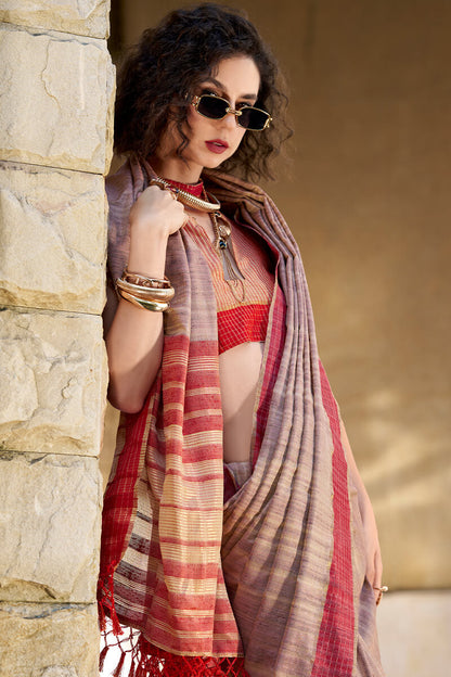 Desirable Lavender Cotton Silk Saree With Exquisite Blouse Piece