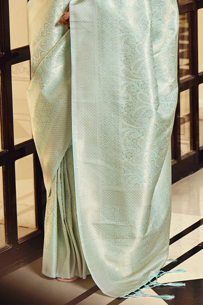 Lagniappe Pista Kanjivaram Silk Saree With Ratatouille Blouse Piece