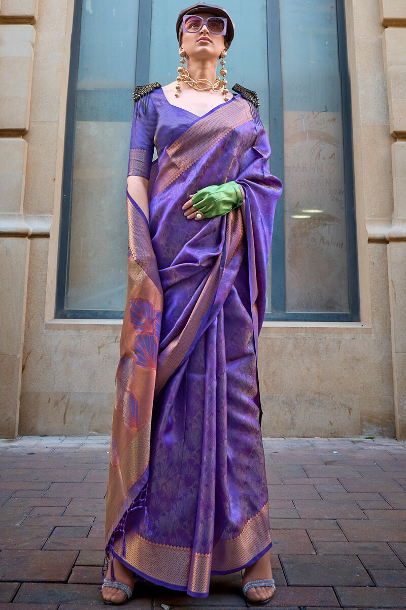 Groovy Purple Organza Silk Saree With Fancifull  Blouse Piece
