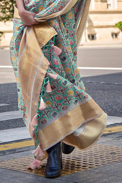 Petrichor Pista Organza Silk Saree With Sumptuous Blouse Piece