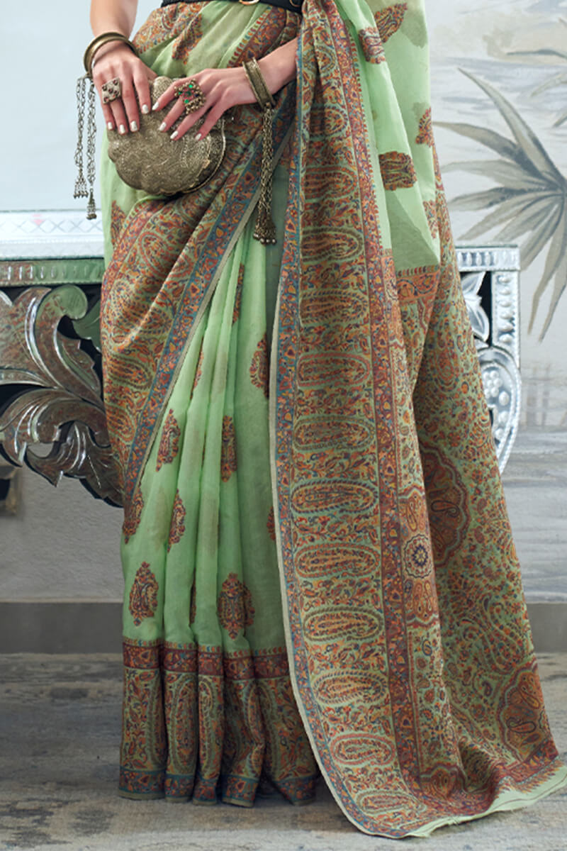 Stunning Green Pashmina saree With Classy Blouse Piece