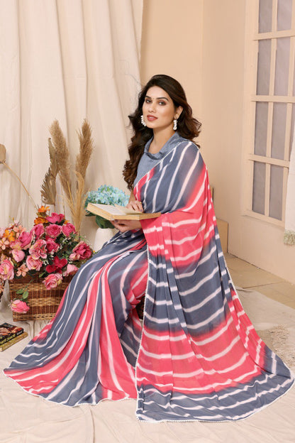 Stunning 1 Minute Ready to Wear Laheriya Pink Georgette Saree