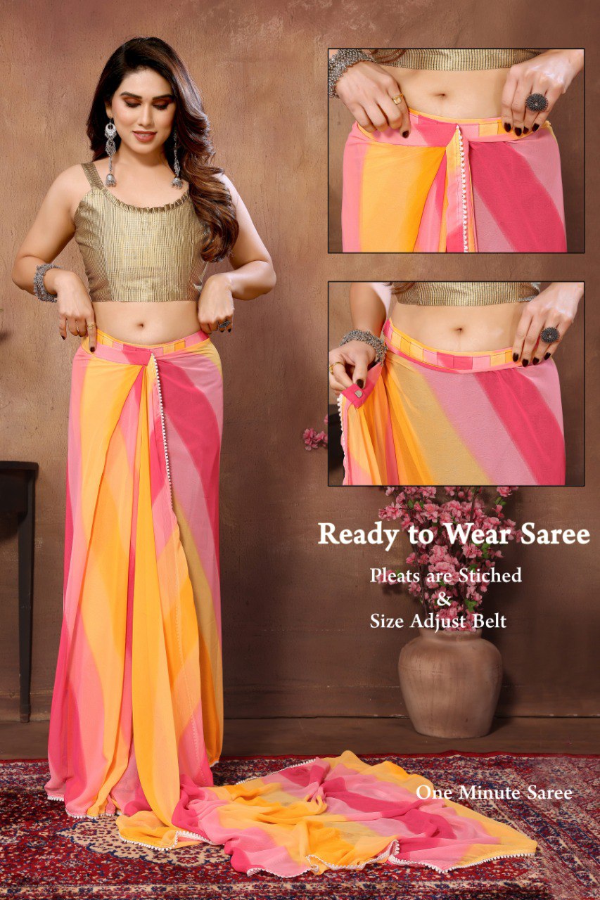 Stunning 1 Minute Ready to Wear Multi Color Georgette Saree for Special Events