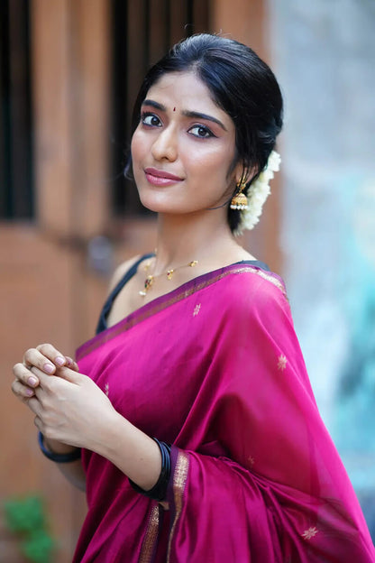 Smashing Dark Pink Cotton Silk Saree With Prodigal Blouse Piece